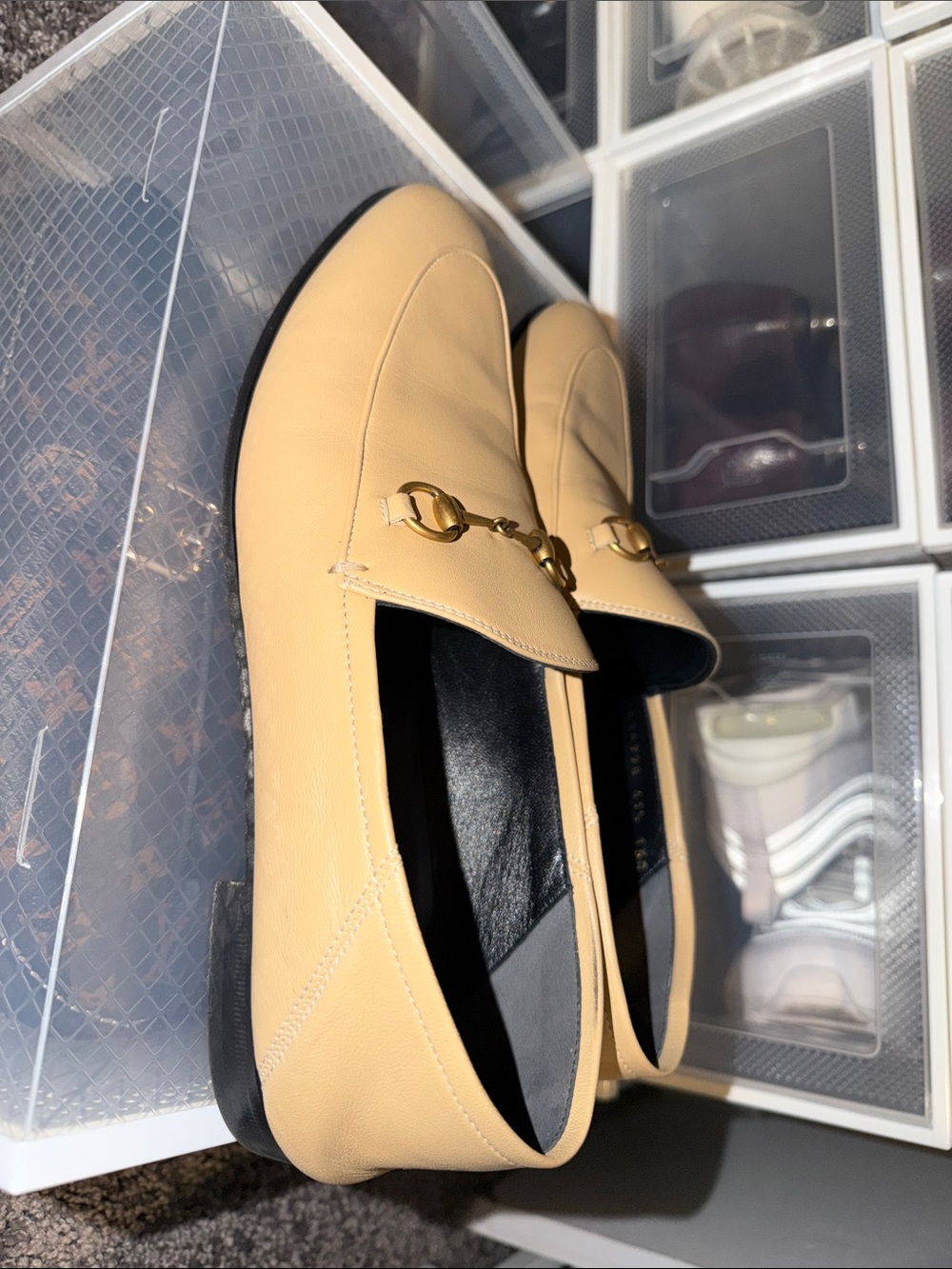 Gucci Beige Leather Horsebit Loafers